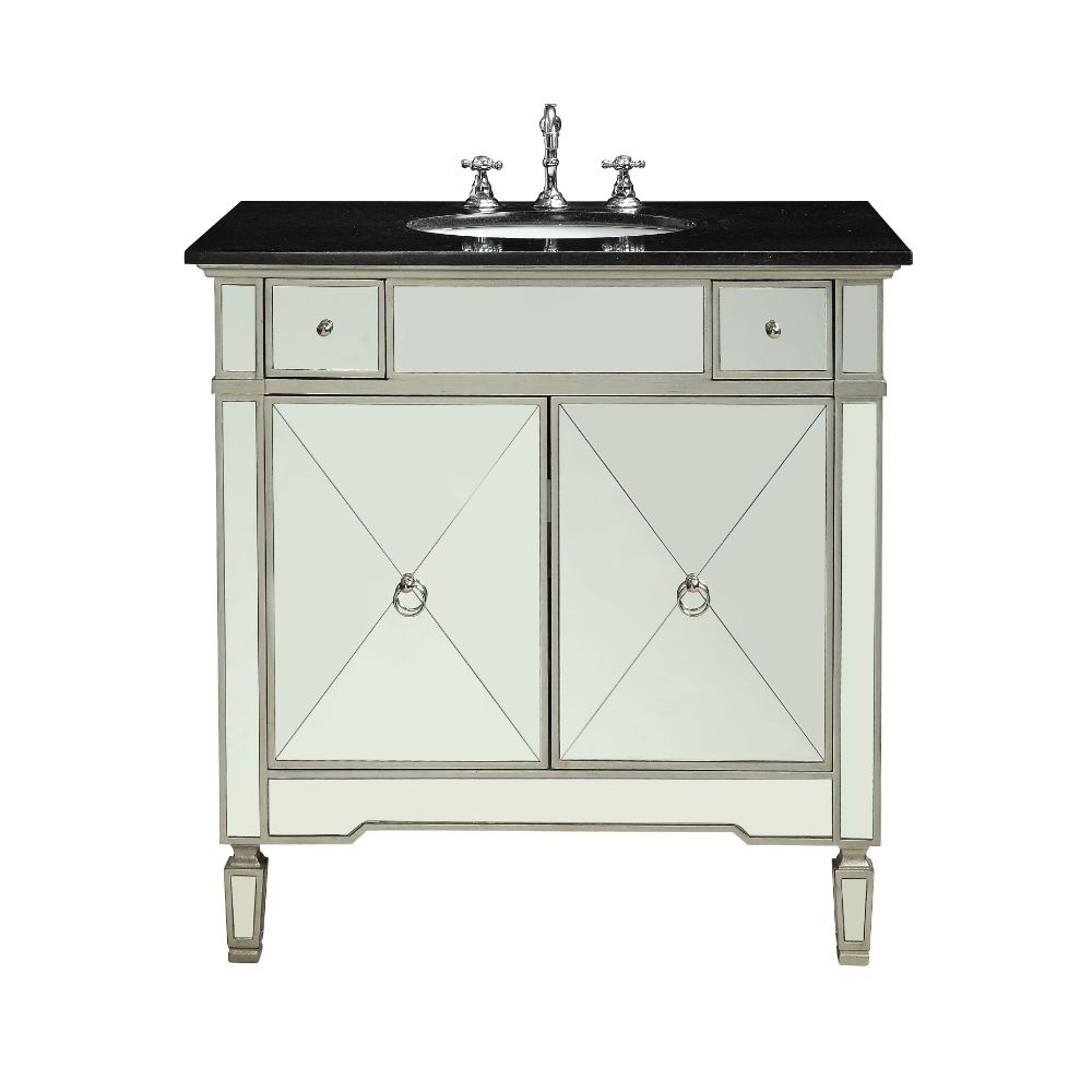 ACME - Atrian Sink Cabinet in Black Marble/Mirrrored