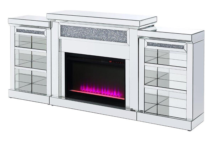 ACME - Noralie Fireplace in Mirrored/Faux Diamonds (90655)