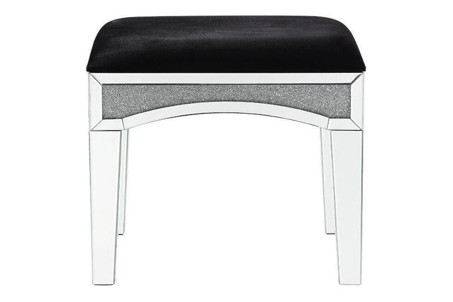 ACME - Noralie Vanity Stool in Black/Mirrored/Faux Diamonds