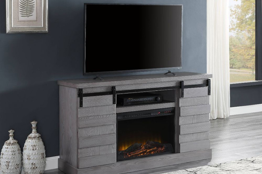 ACME - Amrita TV Stand with Fireplace in Gray Oak