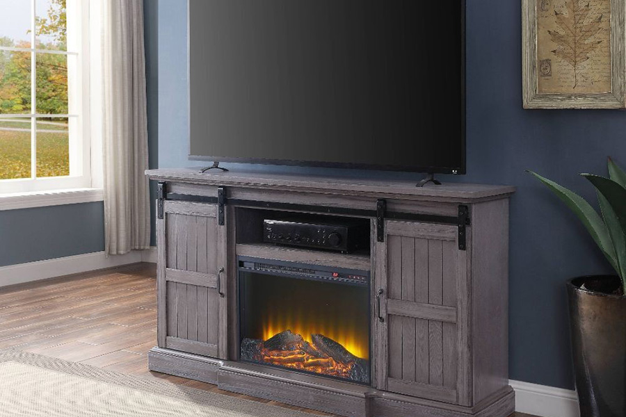 ACME - Admon TV Stand with Fireplace in Gray Oak