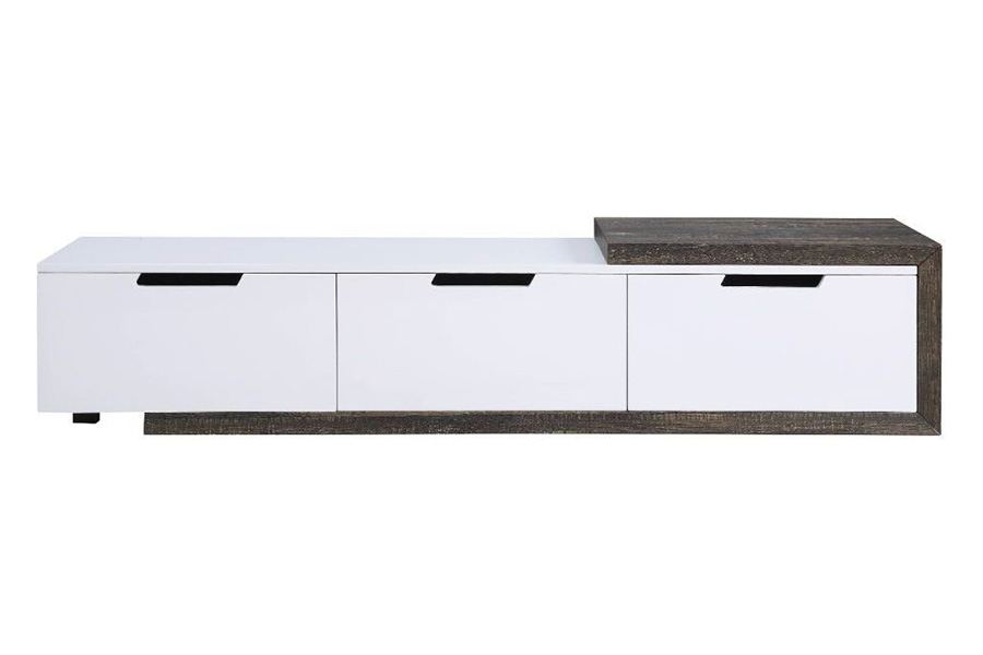 ACME - Orion TV Stand in White High Gloss/Rustic Oak