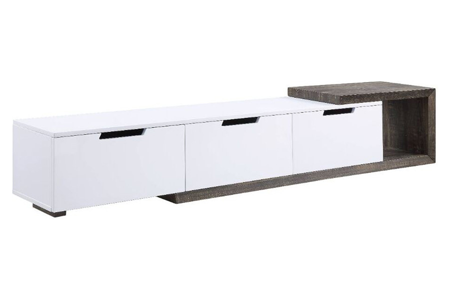 ACME - Orion TV Stand in White High Gloss/Rustic Oak