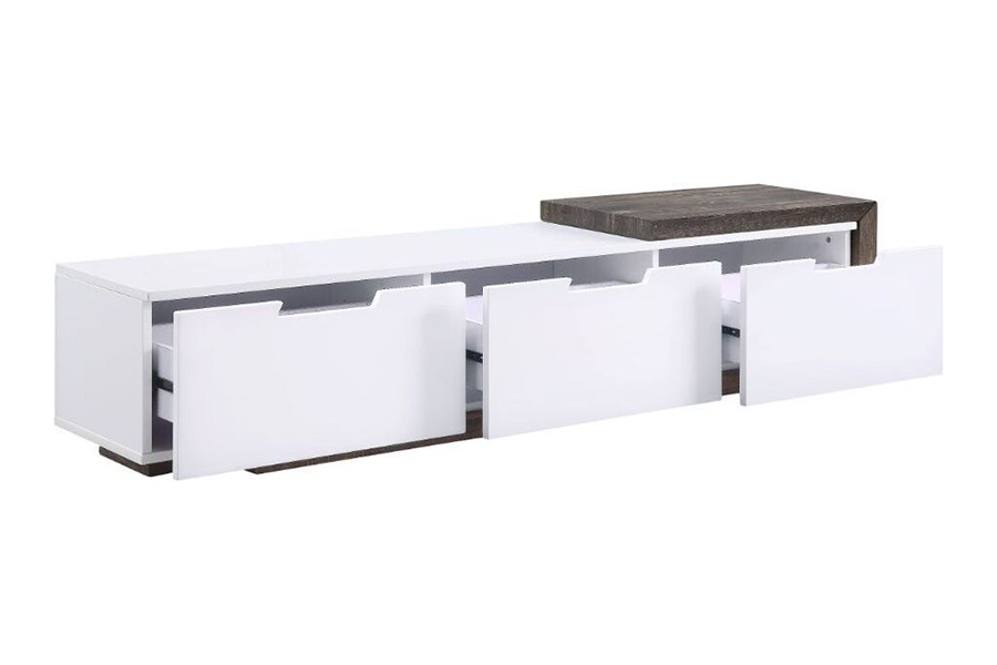 ACME - Orion TV Stand in White High Gloss/Rustic Oak