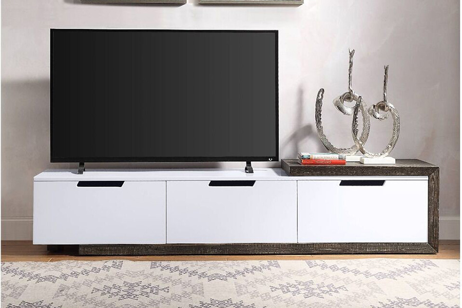 ACME - Orion TV Stand in White High Gloss/Rustic Oak