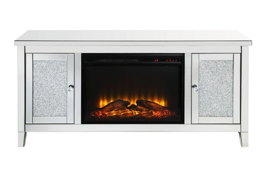 ACME - Noralie TV Stand with Fireplace in Mirrored/Faux Diamonds (91770)
