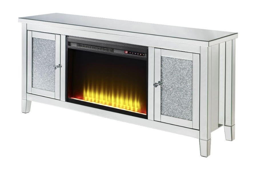 ACME - Noralie TV Stand with Fireplace in Mirrored/Faux Diamonds (91770)