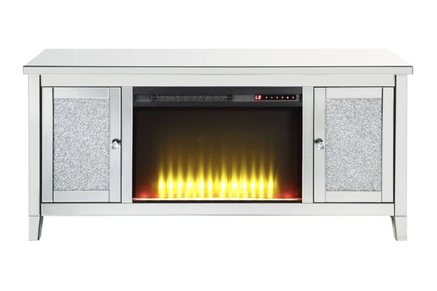 ACME - Noralie TV Stand with Fireplace in Mirrored/Faux Diamonds (91770)