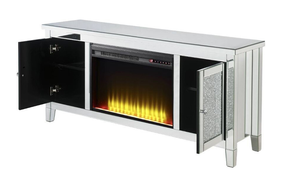 ACME - Noralie TV Stand with Fireplace in Mirrored/Faux Diamonds (91770)