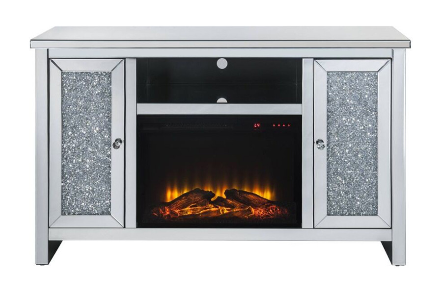 ACME - Noralie TV Stand with Fireplace in Mirrored/Faux Diamonds (91775)