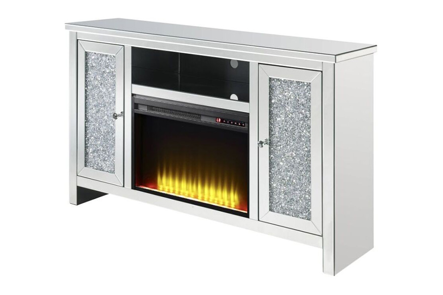 ACME - Noralie TV Stand with Fireplace in Mirrored/Faux Diamonds (91775)