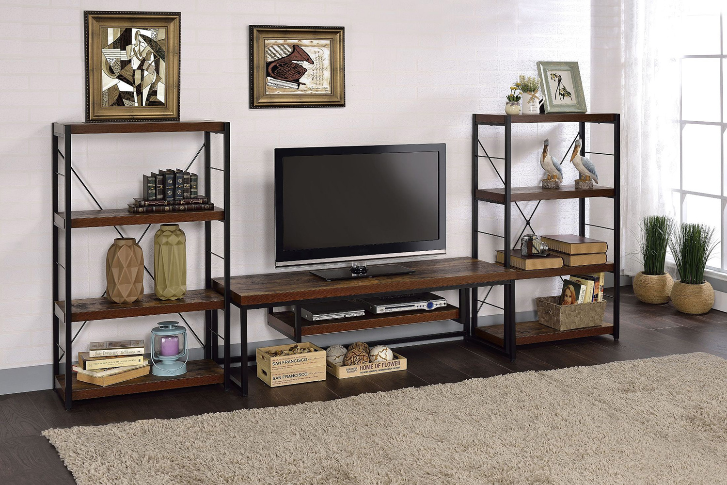 ACME Bob Weathered Oak and Black TV Stand - W 59"