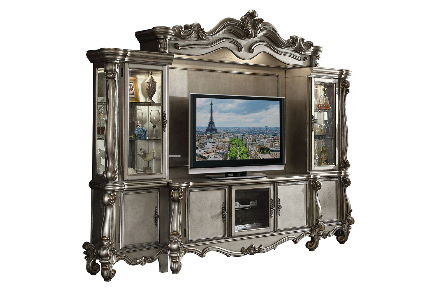 ACME - Versailles TV Stand in Antique Platinum