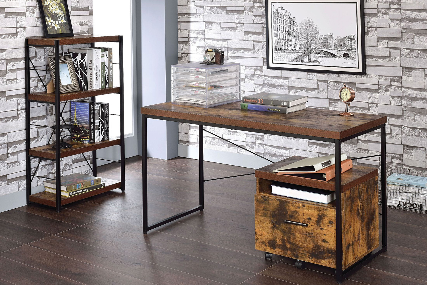 ACME - Bob Writing Desk (Same Ac00906) in Weathered Oak/Black