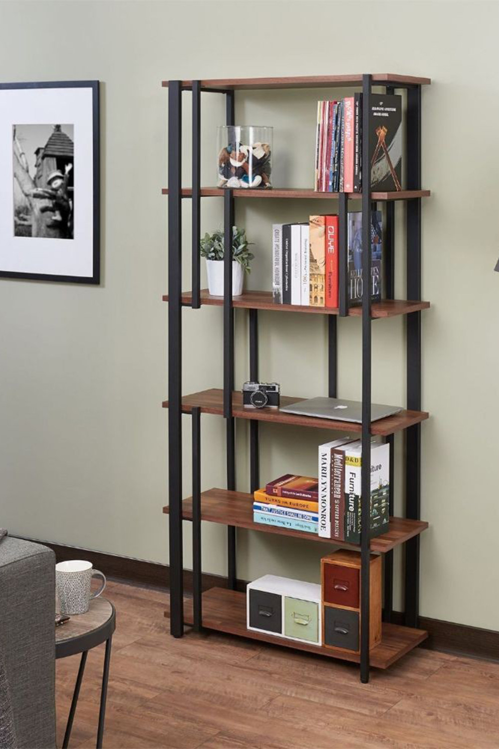 ACME - Sara Bookshelf in Walnut/Sandy Black (92406)