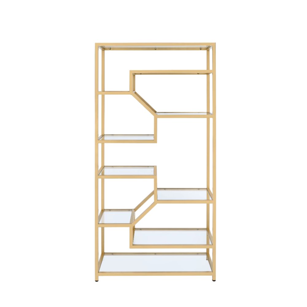 ACME - Lecanga Bookshelf in Clear Glass/Gold