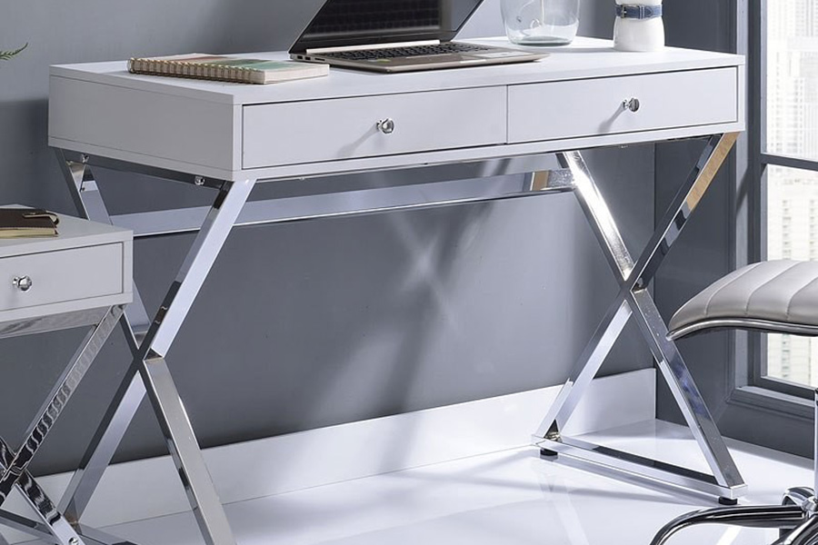 ACME Coleen Writing Desk (Same Ac00895) - White/Chrome