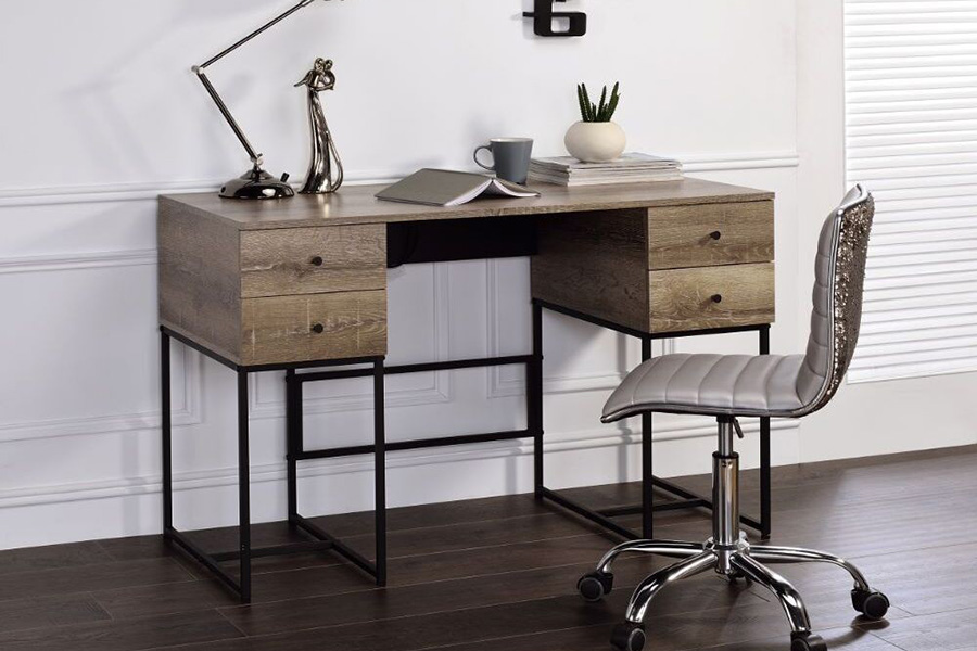 ACME - Desirre Writing Desk with USB in Rustic Oak/Black