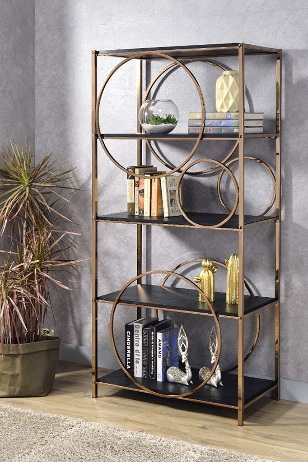 ACME - Hudice Bookshelf in Black Oak/Champagne