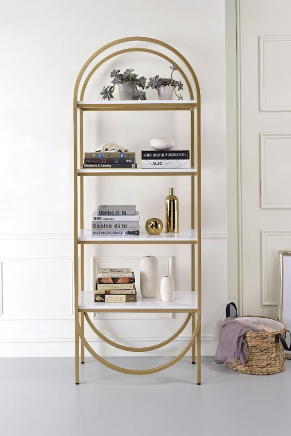 ACME - Lightmane Bookshelf in White High Gloss/Gold