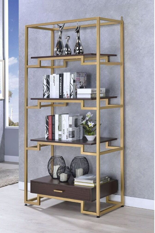 ACME - Yumia Bookshelf in Clear Glass/Gold
