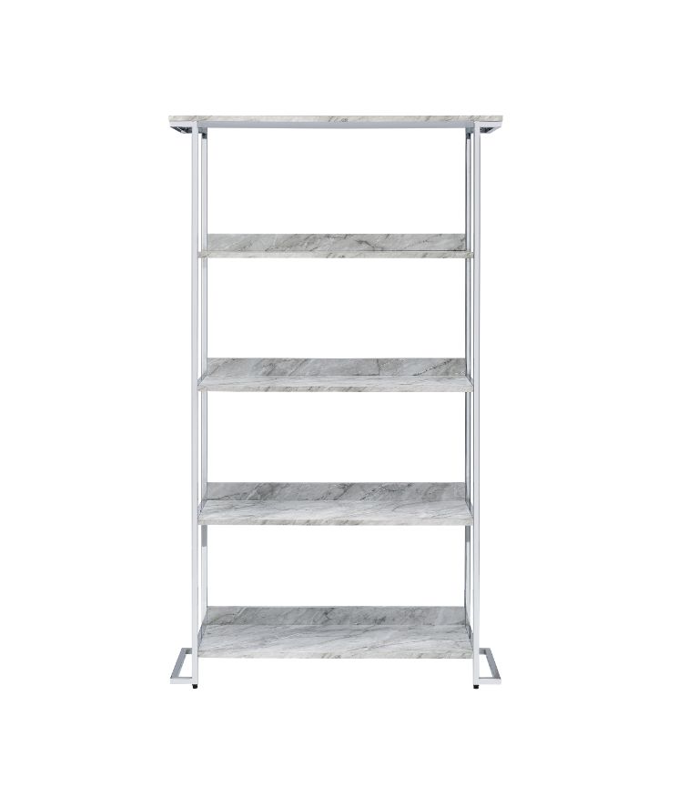 ACME - Visage Bookshelf in White Faux Marble Top/Chrome