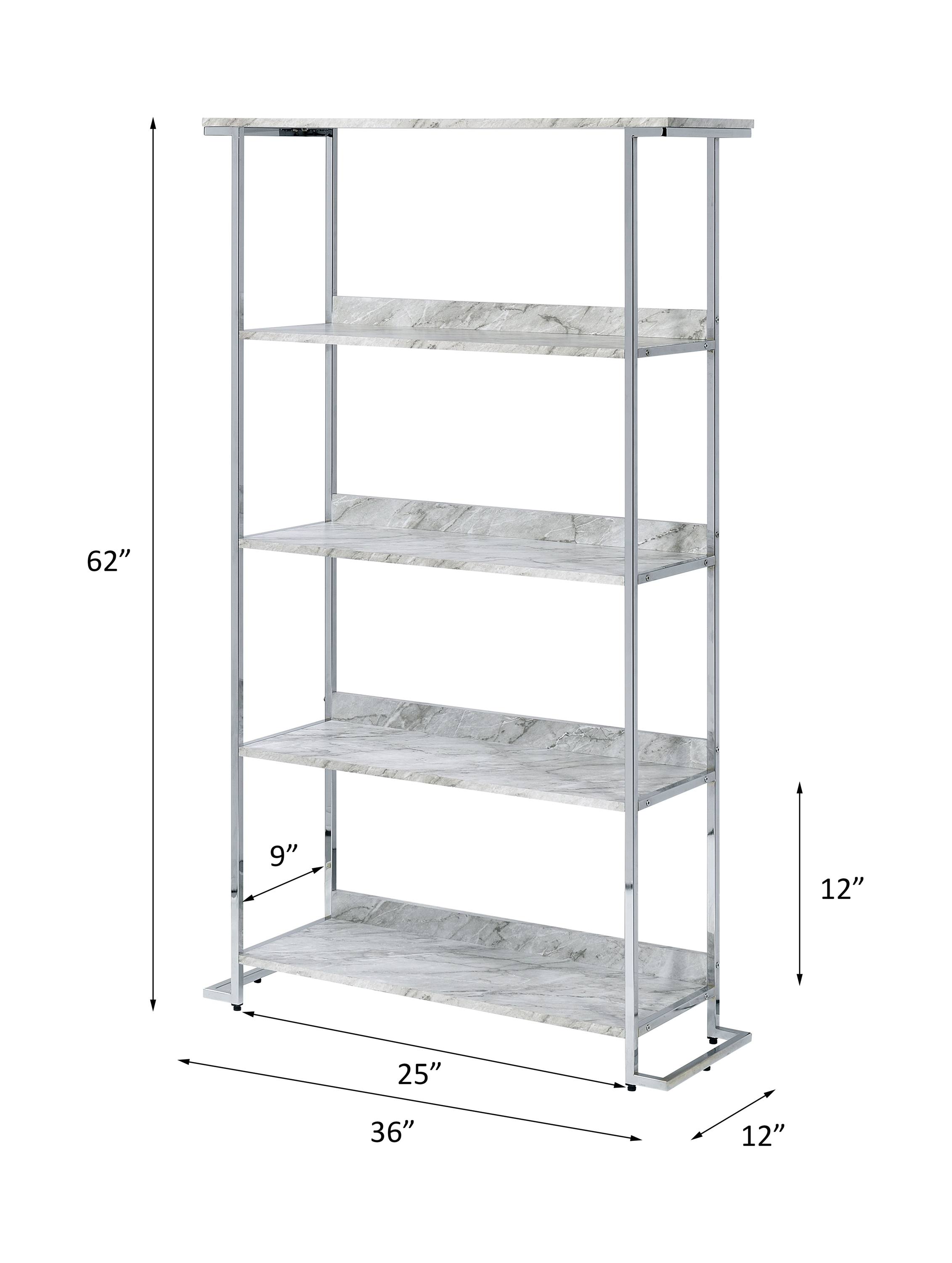 ACME - Visage Bookshelf in White Faux Marble Top/Chrome