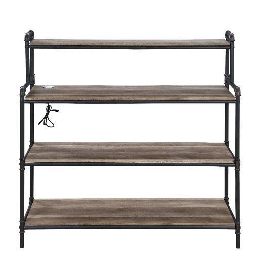 ACME - Cordelia Bookshelf with USB in Antique Oak/Sandy Black/Dark Bronze