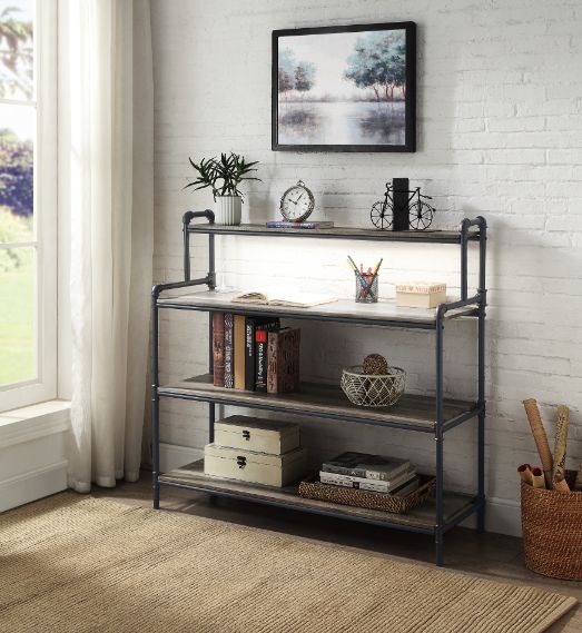 ACME - Cordelia Bookshelf with USB in Antique Oak/Sandy Black/Dark Bronze