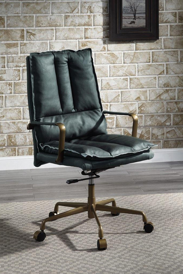ACME Tinzud Office Chair - Dark Green Top Grain Leather