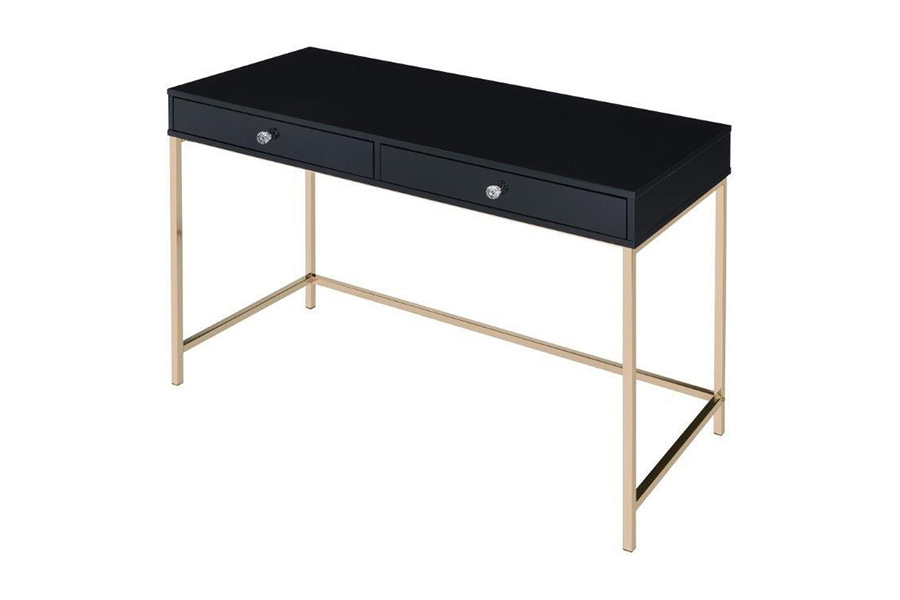 ACME Ottey Writing Desk - Black High Gloss and Gold Finish