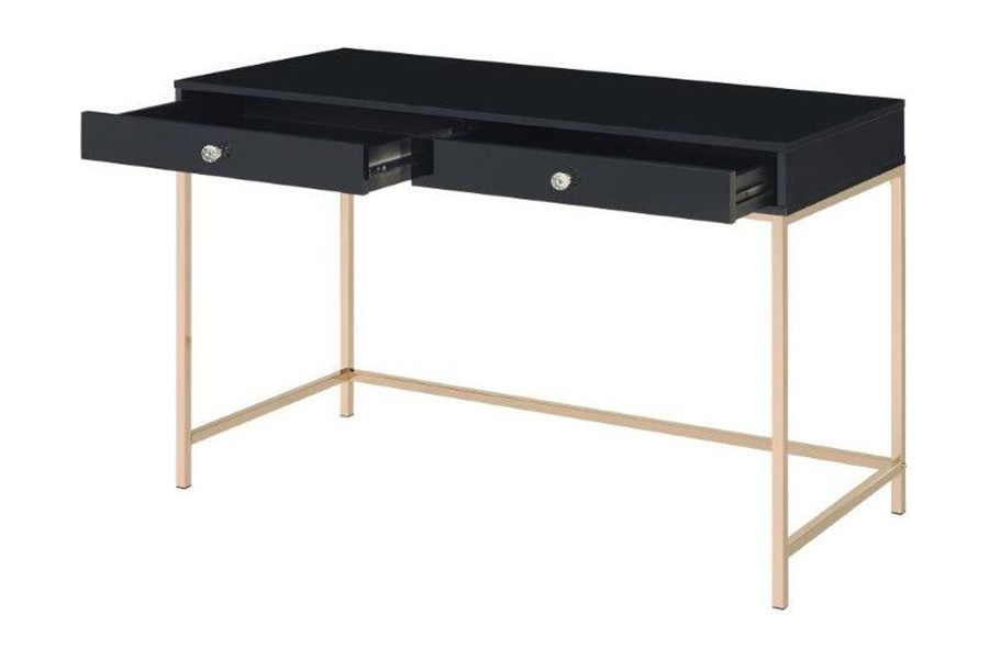 ACME Ottey Writing Desk - Black High Gloss and Gold Finish