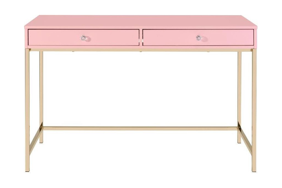 ACME Ottey Writing Desk - Pink High Gloss and Gold Finish