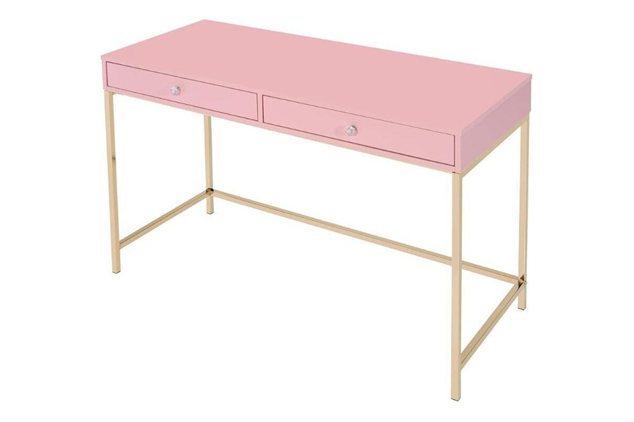 ACME Ottey Writing Desk - Pink High Gloss and Gold Finish