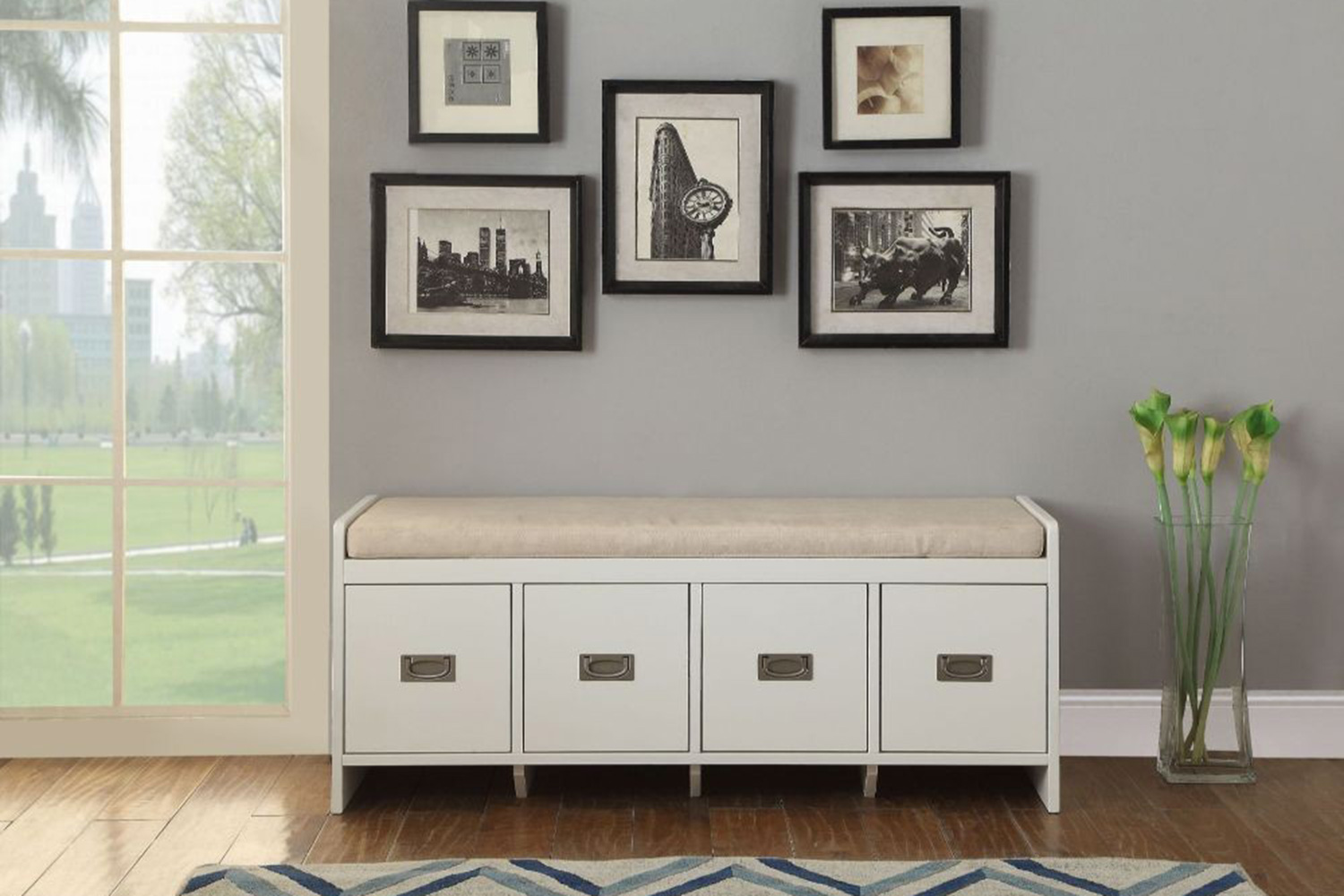 ACME - Berci Bench with Storage in Beige/White
