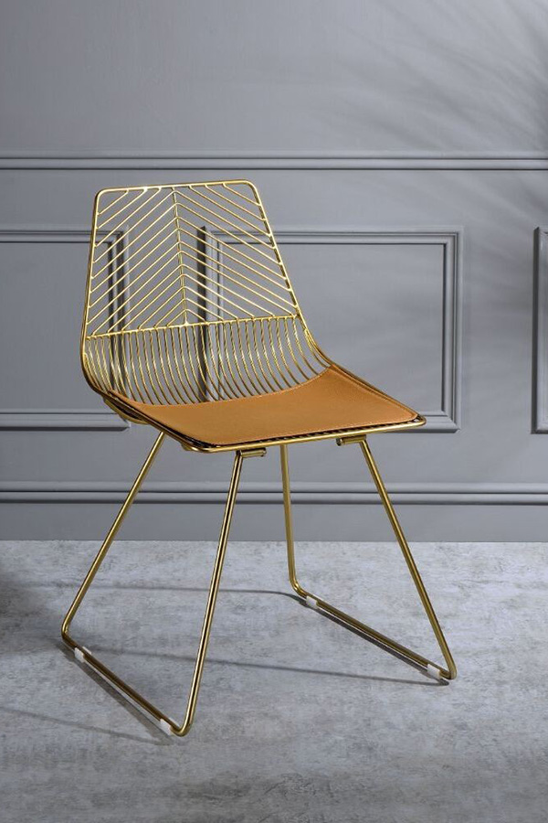 ACME - Faina Side Chair (Set-2) in Whiskey/Gold