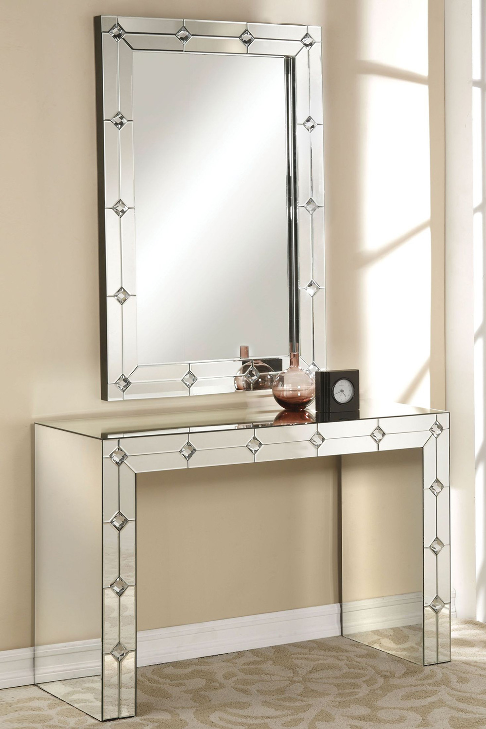 ACME - Hessa Accent Mirror in Mirrored/Faux Rhinestones