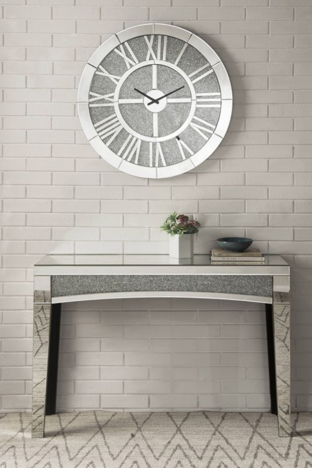 ACME - Noralie Wall Clock in Mirrored/Faux Diamonds (97724)