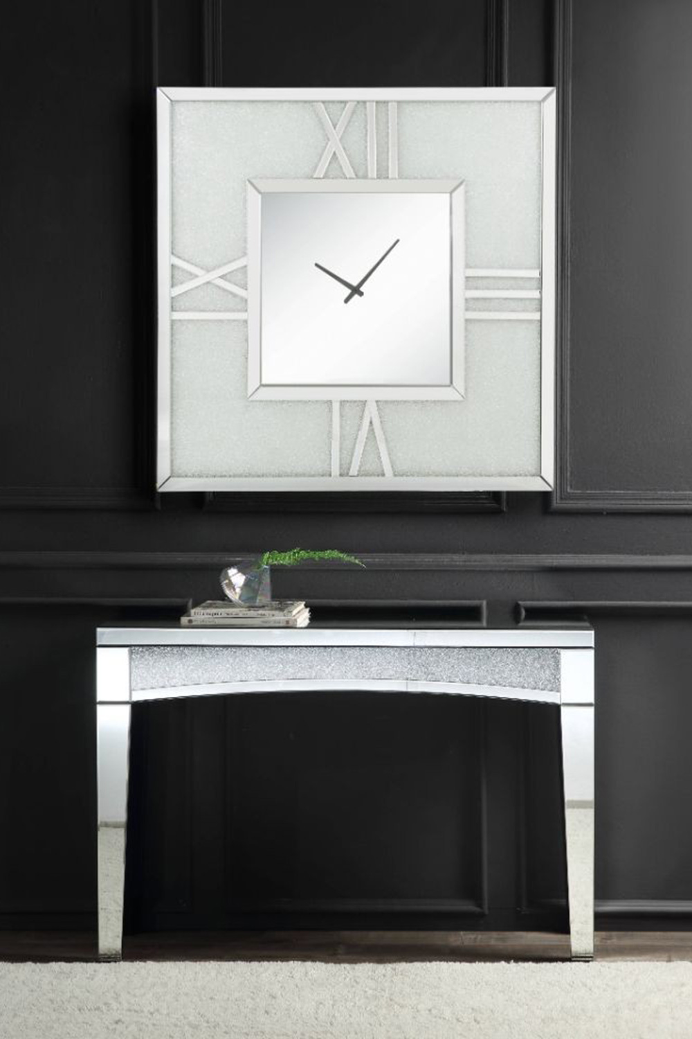 ACME - Noralie Wall Clock with Led in Mirrored/Faux Diamonds