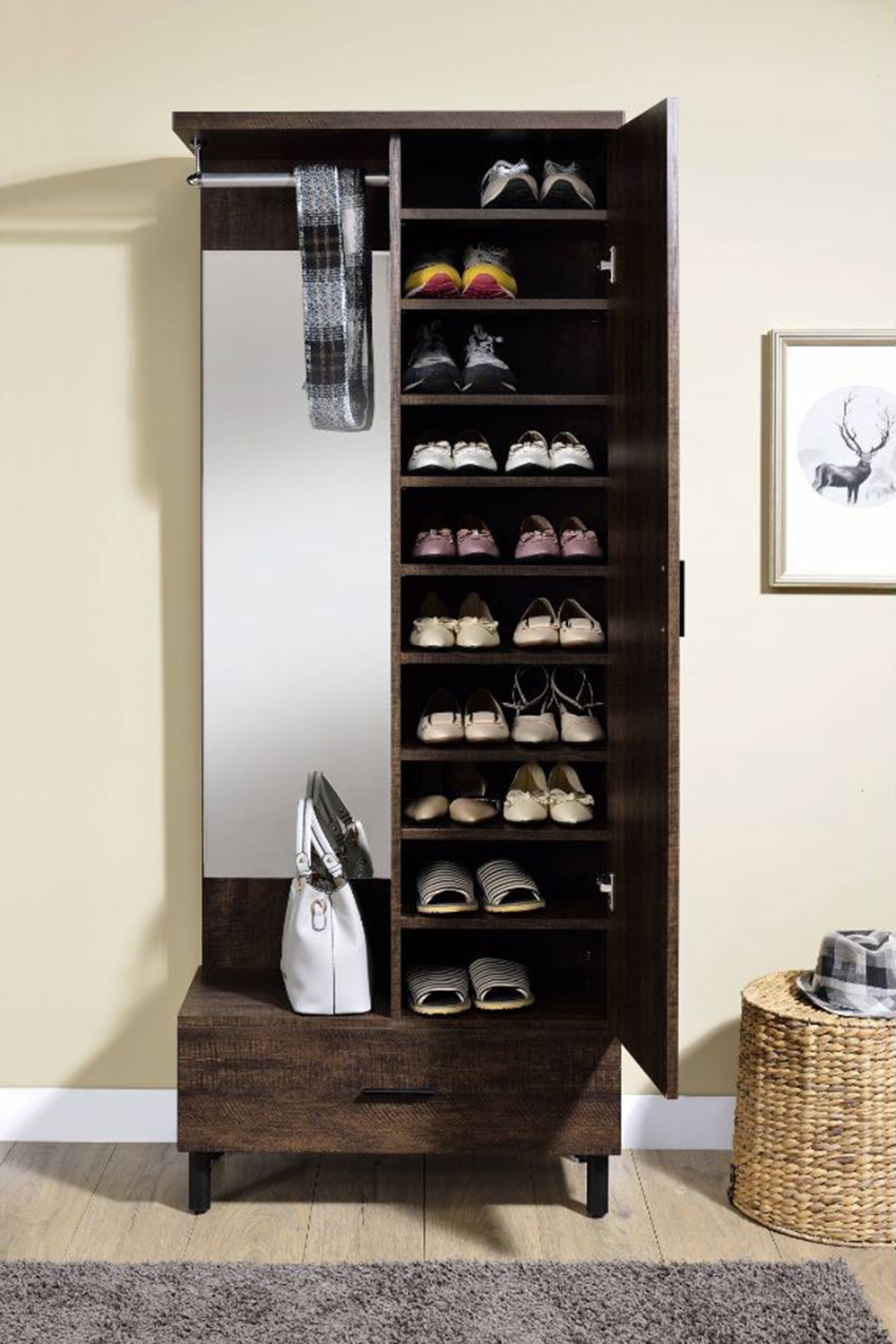 ACME - Tsula Hall Tree in Rustic Walnut