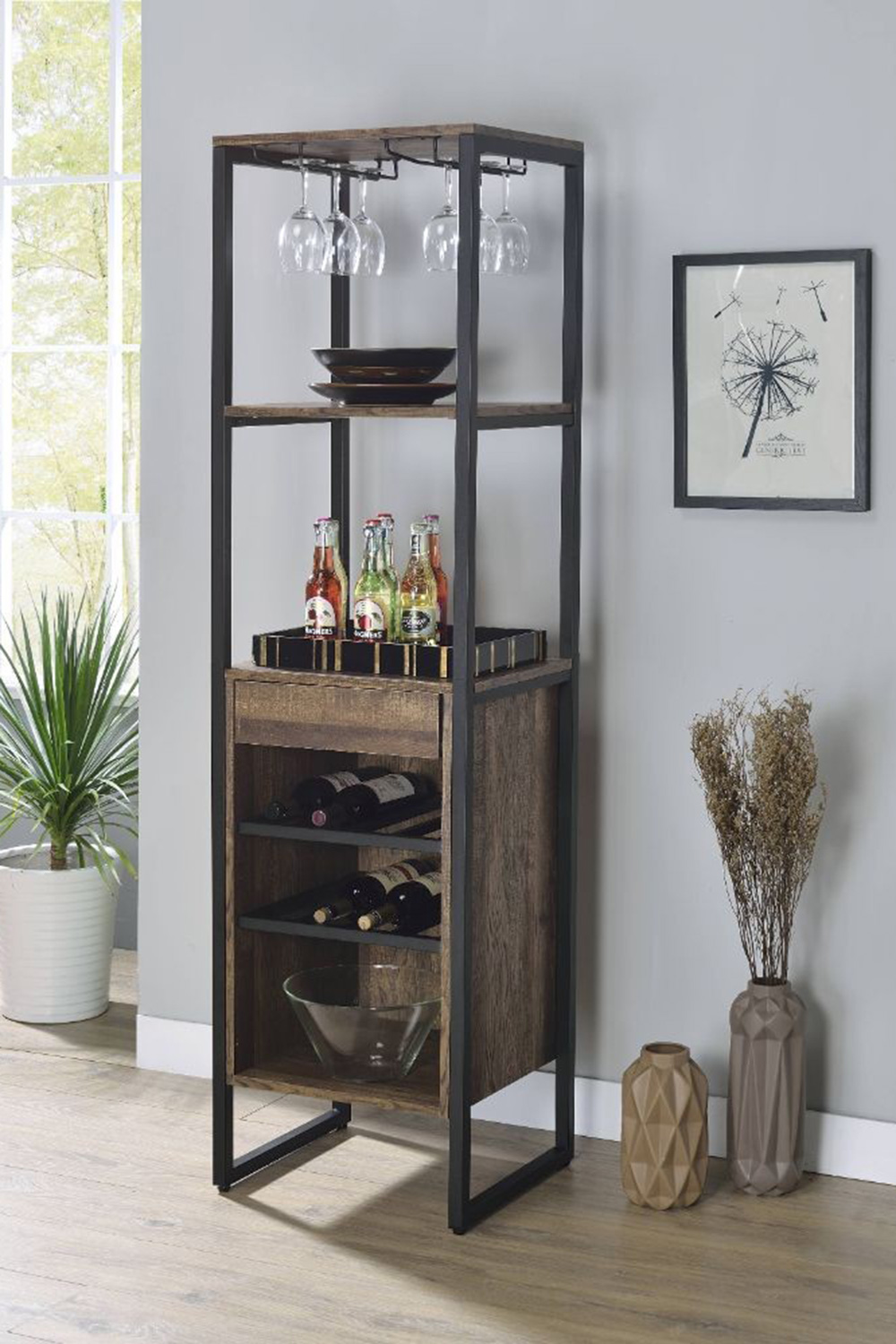 ACME - Narik Wine Rack in Weathered Oak