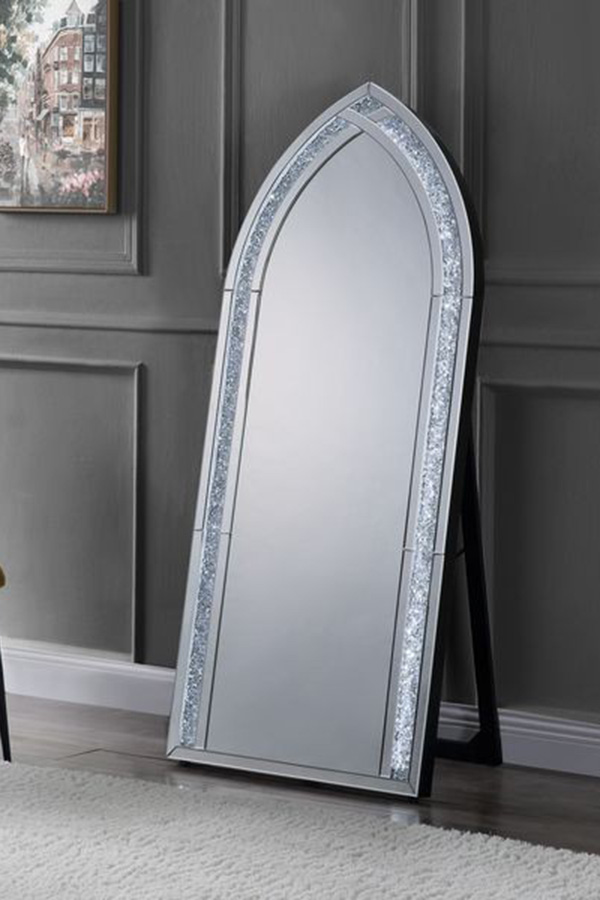 ACME - Noralie Floor Mirror with Led in Mirrored/Faux Diamonds (97981)