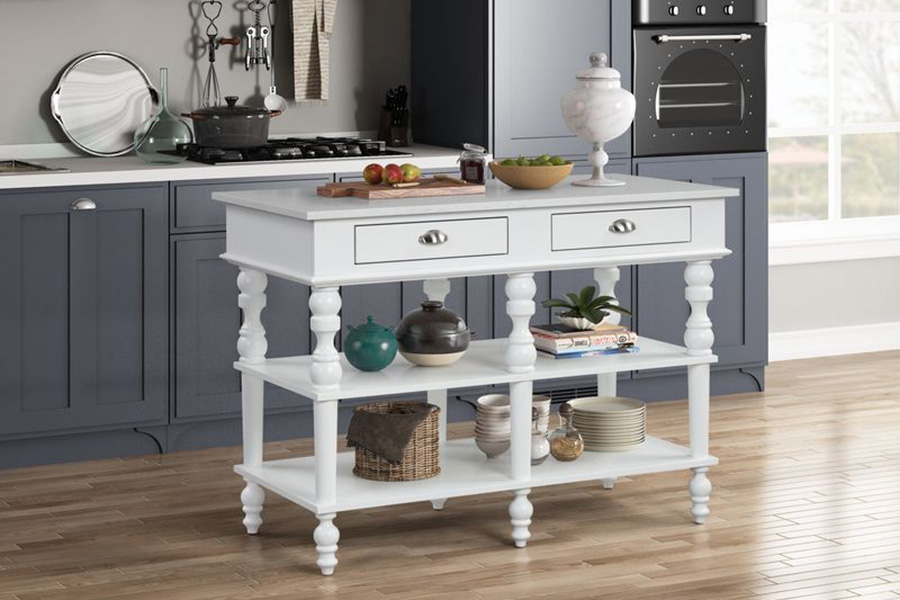 ACME - Rorratt Kitchen Island in Marble Top/White