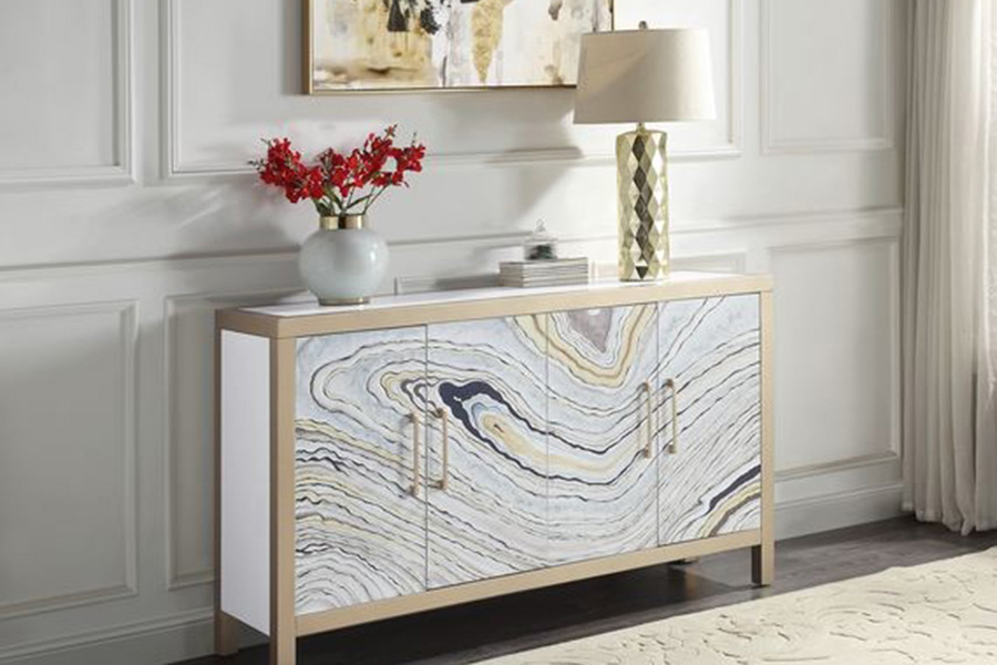 ACME - Olisa Console Cabinet in Stone Grain/White/Gold