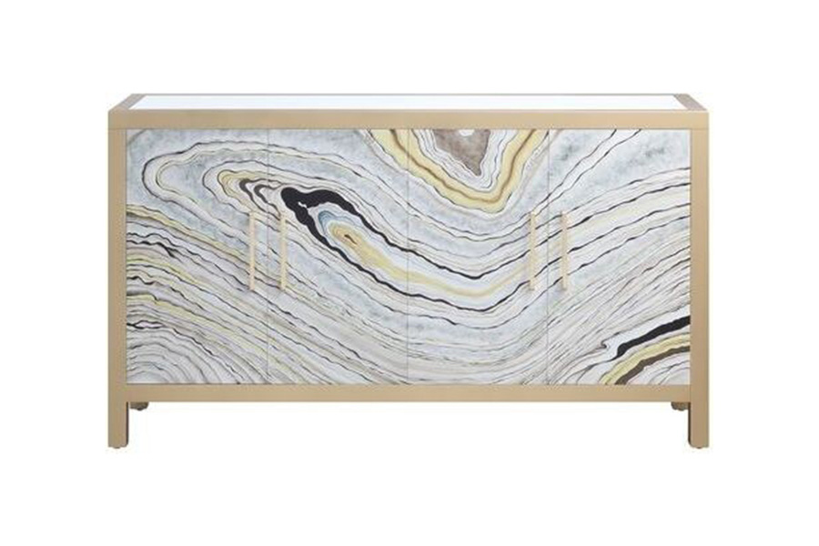 ACME - Olisa Console Cabinet in Stone Grain/White/Gold