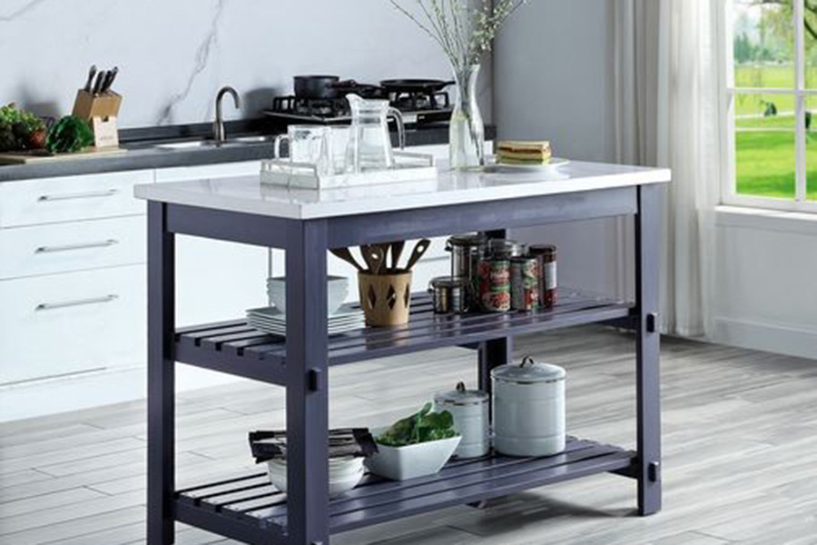 ACME - Enapay Kitchen Island in Marble Top Top/Gray