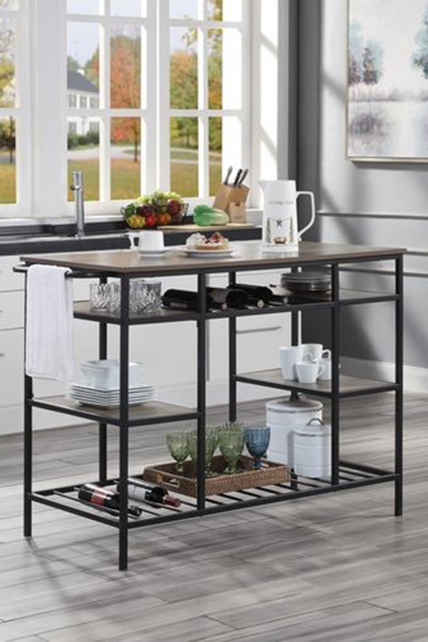 ACME - Lona Kitchen Island in Rustic Oak/Black