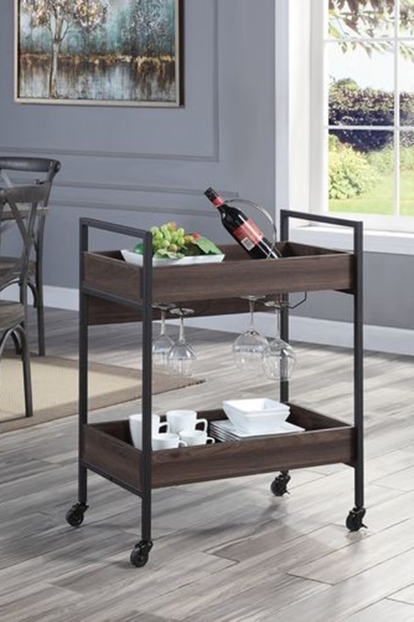 ACME - Jerrick Serving Cart in Walnut/Black