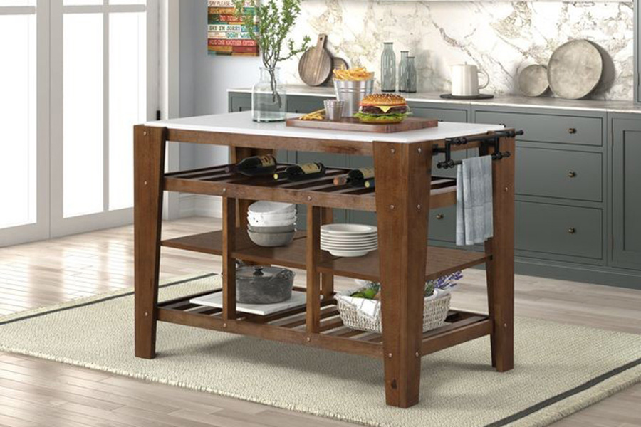 ACME - Alaroa Kitchen Island in Marble Top/Rustic Brown