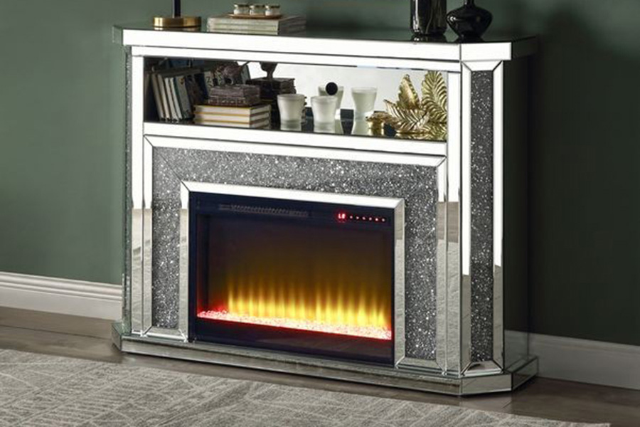 ACME - Noralie Fireplace with Led in Mirrored/Faux Diamonds (AC00508)